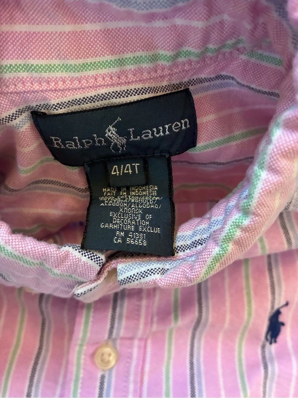 Ralph Lauren Pink & Green Striped Button-Down Oxford Shirt for Boys size 4T